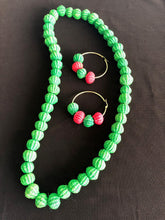 Load image into Gallery viewer, Laura green red paja toquilla necklace and large hoop matching earrings
