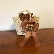 Load image into Gallery viewer, Amalia basket paja toquilla bag enriched with brown ribbon and delicate silk flowers.