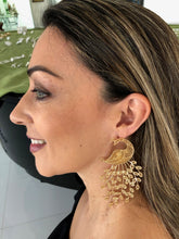 Load image into Gallery viewer, Peacock gold filled silver filigree dangle earrings.