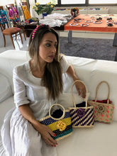 Load image into Gallery viewer, Amia violet paja toquilla bag enriched with a paja toquilla weave purple rose.