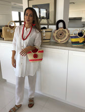 Load image into Gallery viewer, Kathy red paja toquilla necklace and large hoop matching earrings.