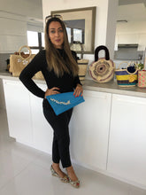 Load image into Gallery viewer, Blue classy and functional polypropylene fabric clutch bag.