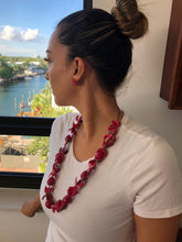 Load image into Gallery viewer, Samantha fuchsia tagua necklace with drop dangle and post matching earrings.