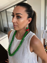 Load image into Gallery viewer, Laura green red paja toquilla necklace and large hoop matching earrings