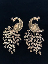 Load image into Gallery viewer, Peacock gold filled silver filigree dangle earrings.