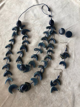 Load image into Gallery viewer, Isabel blue tagua necklace with drop dangle and post matching earrings.
