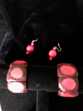 Load image into Gallery viewer, Allison twin fuchsia brown tagua cuff bracelets and matching earrings.
