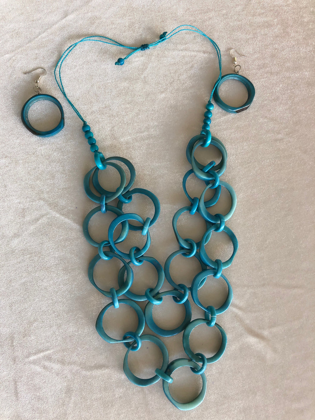 Elsa turquoise tagua necklace with drop dangle matching earrings.