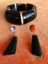 Load image into Gallery viewer, Dana black white orange color spondylus shell bracelet with matching earrings.
