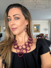 Load image into Gallery viewer, Cloe violet tagua necklace and drop dangle matching earrings.
