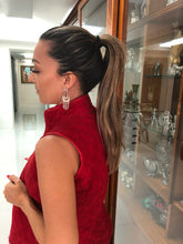 Load image into Gallery viewer, Club shape silver filigree chandelier drop earrings
