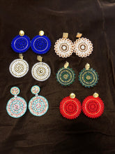 Load image into Gallery viewer, Fan, a collection of colorful beads adorn these beautiful hoop post earrings.
