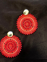 Load image into Gallery viewer, Fan, a collection of colorful beads adorn these beautiful hoop post earrings.
