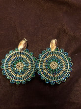 Load image into Gallery viewer, Fan, a collection of colorful beads adorn these beautiful hoop post earrings.
