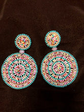 Load image into Gallery viewer, Fan, a collection of colorful beads adorn these beautiful hoop post earrings.
